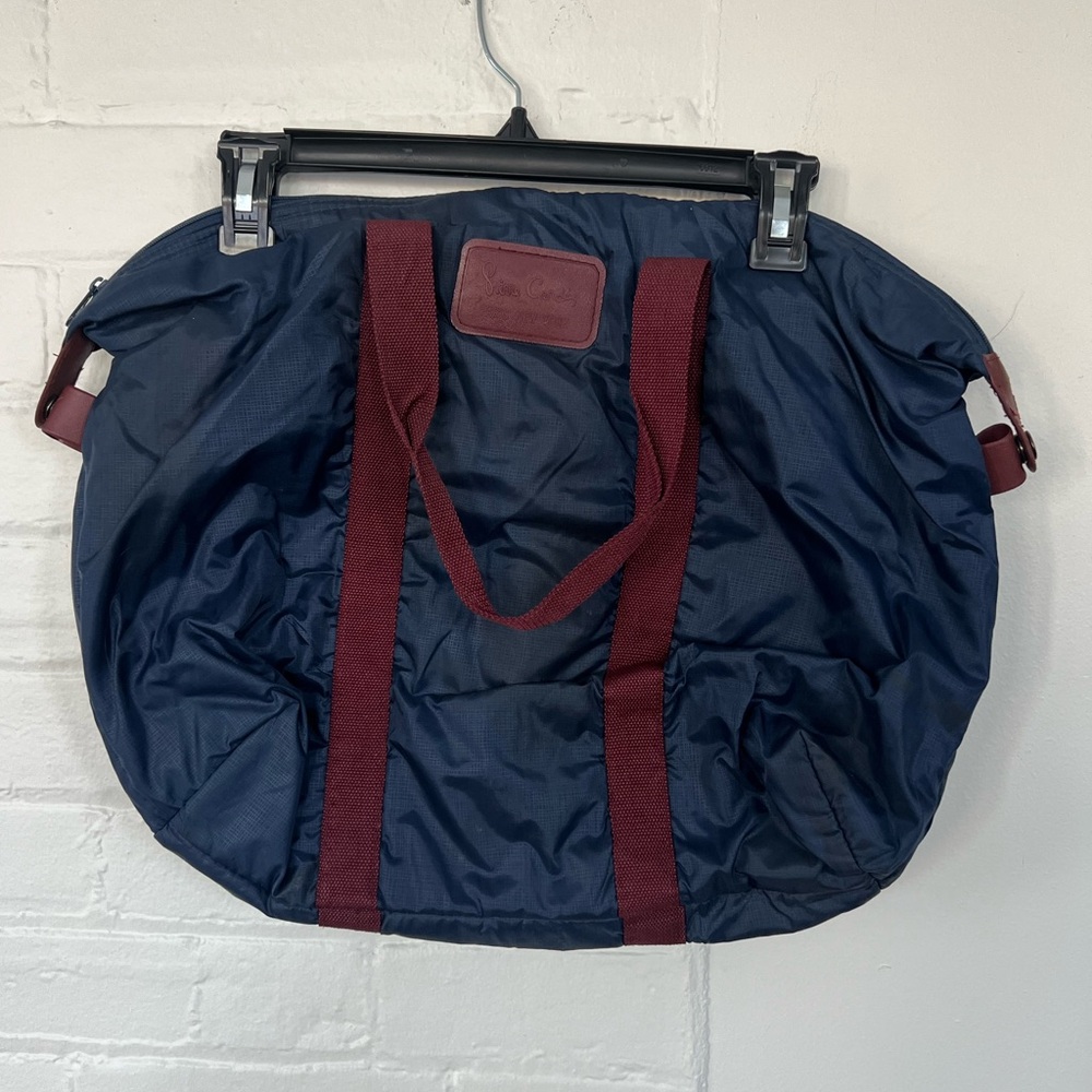 Vintage Pierre Cardin Medium Nylon Tote Duffle Bag  80s 90s - Navy and Burgundy